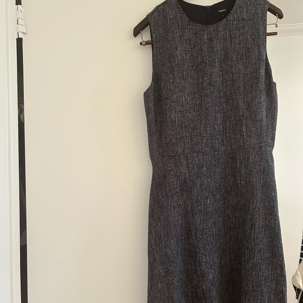 Theory Gray Sleeveless Sheath Dress Crew Neck Midi